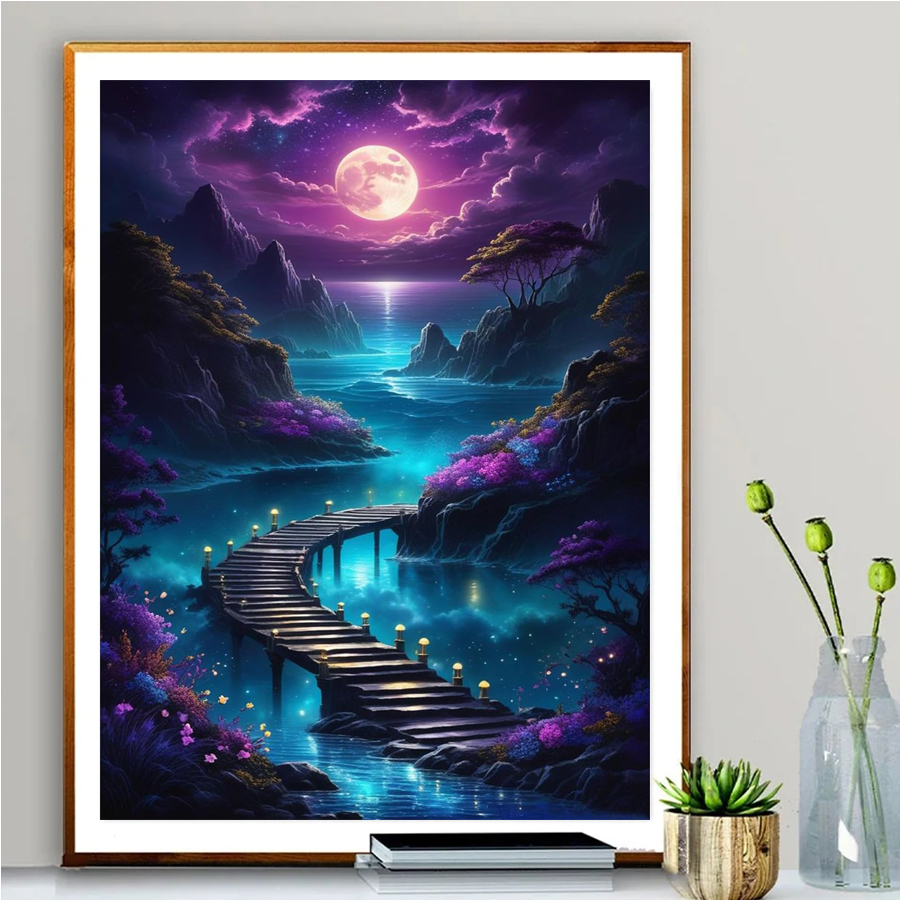 Art Craft Night - Алмазная картина для взрослых, луна, ночь,